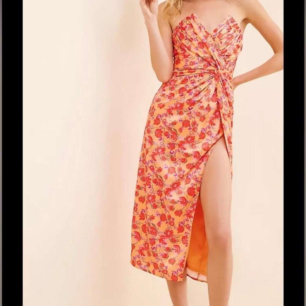 Floral Strapless Dress in Orange and Pink